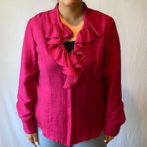 Coldwater Creek Fuchsia Ruffle Front Button-Down Long-Sleeve Blouse L
